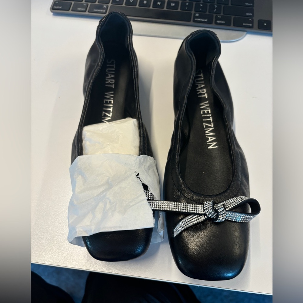 Stuart Weitzman sparkle bow ballet flats